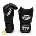 دستکش بوکس گرین هیل Green Hill Tiger چرم طبیعی بز وزن 12 اونس مشکی رو و کنار شصت
