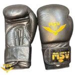 دستکش بوکس چرم طبیعی MSV رنگ مشکی سیاه کف و روی دستکش بوکس