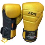 دستکش بوکس چرم طبیعی هایابوسا ADG طلایی آتل‌دار دوچسب