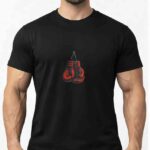 تیشرت رزمی بیسیک سوپر نخ پنبه مشکی چاپ پشت و رو دستکش بوکس قرمز