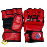 دستکش نیم پنجه UFC حرفه ای چرم طبیعی آتل دار قرمز پشت و رو
