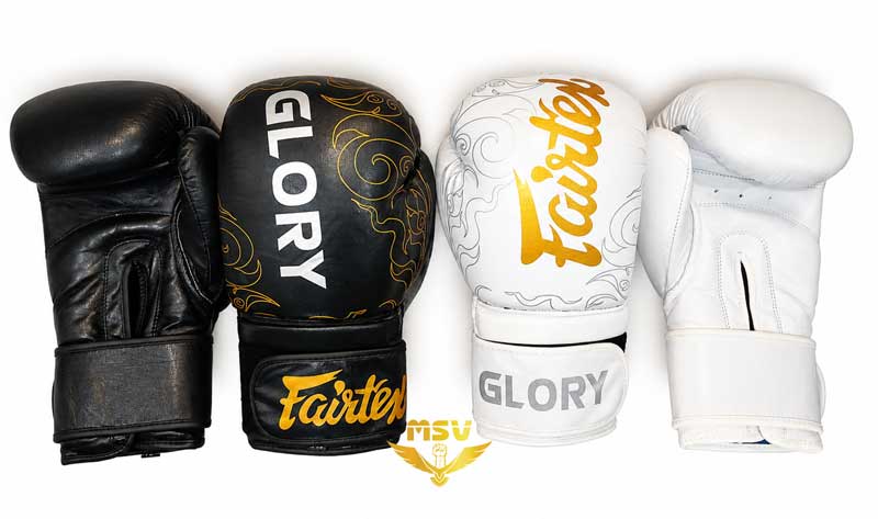 دستکش بوکس فرتکس گلوری Fairtex Glory چرم طبیعی آتل دار سفید و مشکی