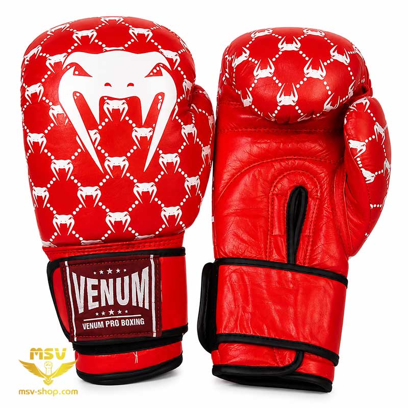دستکش بوکس چرم طبیعی ونوم VENUM قرمز پشت و روی دستکش بوکس 8 اونس
