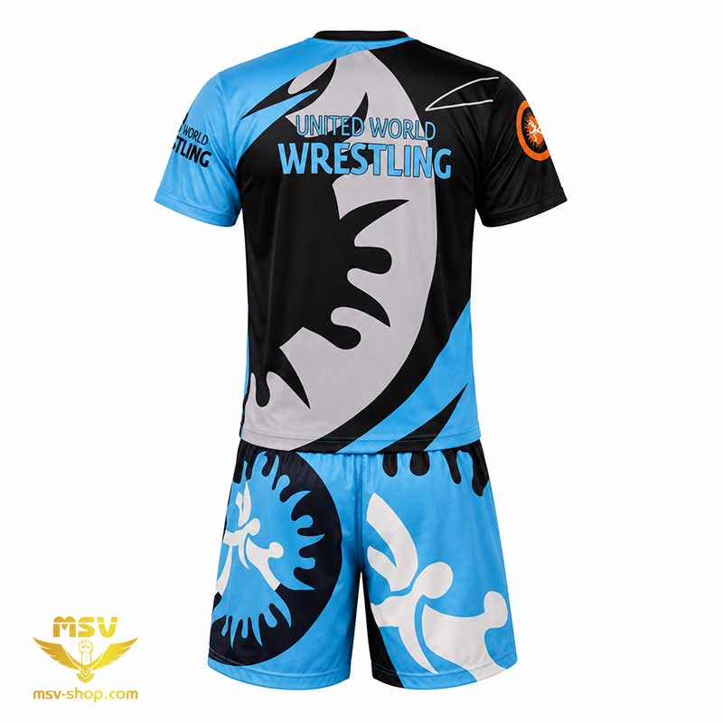 ست لباس ورزشی کشتی United World Wrestling پشت لباس کشتی تن ورزشکار روح