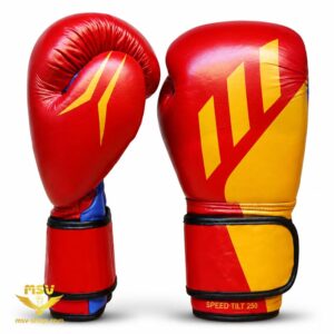 دستکش بوکس چرم طبیعی آدیداس طرح جدید 12 اونس قرمز طلایی رو کنار شصت