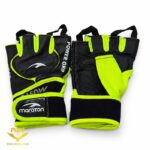 دستکش بدنسازی چرمی power grip marathon سبز فسفری پشت و رو